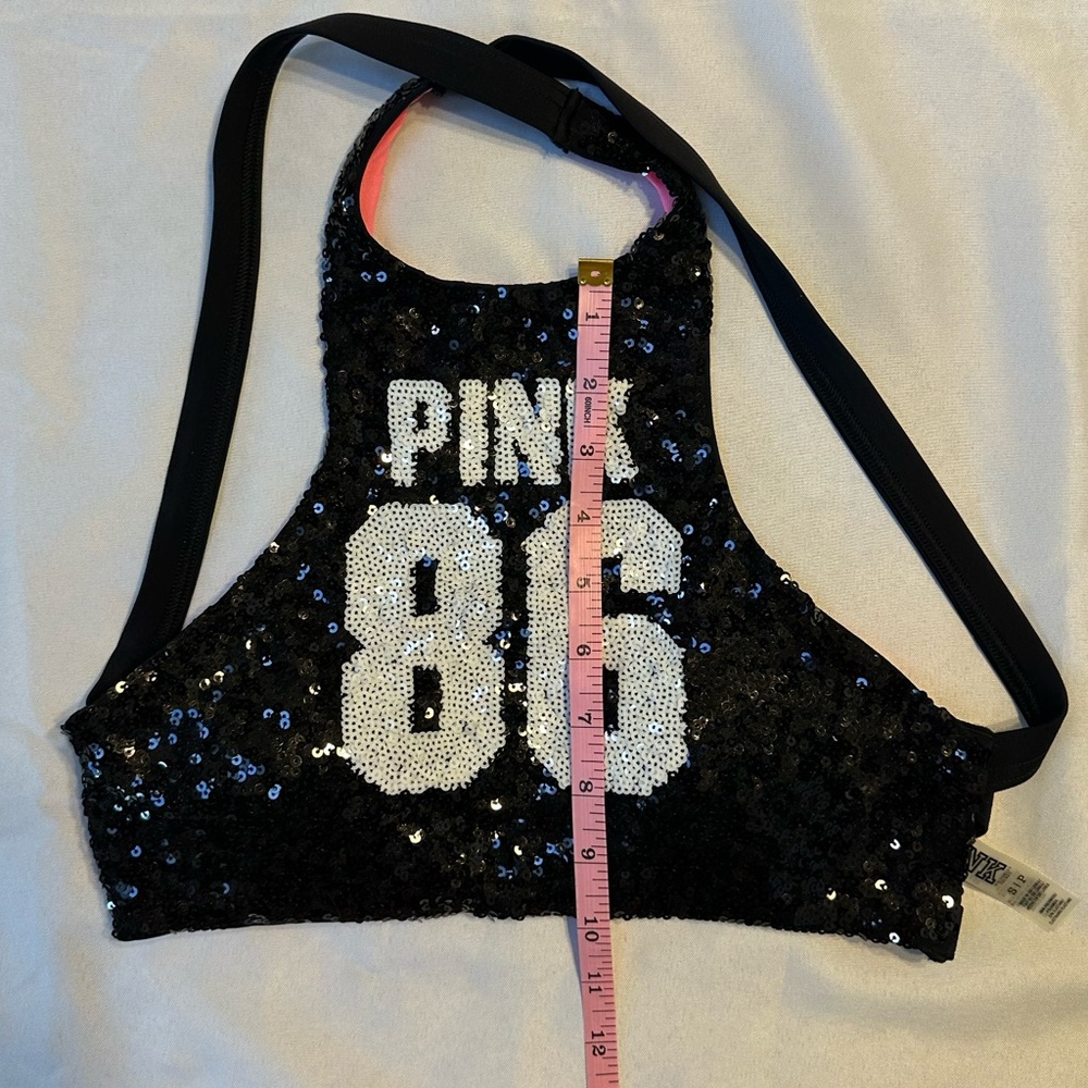 Victorias Secret PINK Black Sequin Swim Halter Top - SZ SMALL - Picture 5 of 7